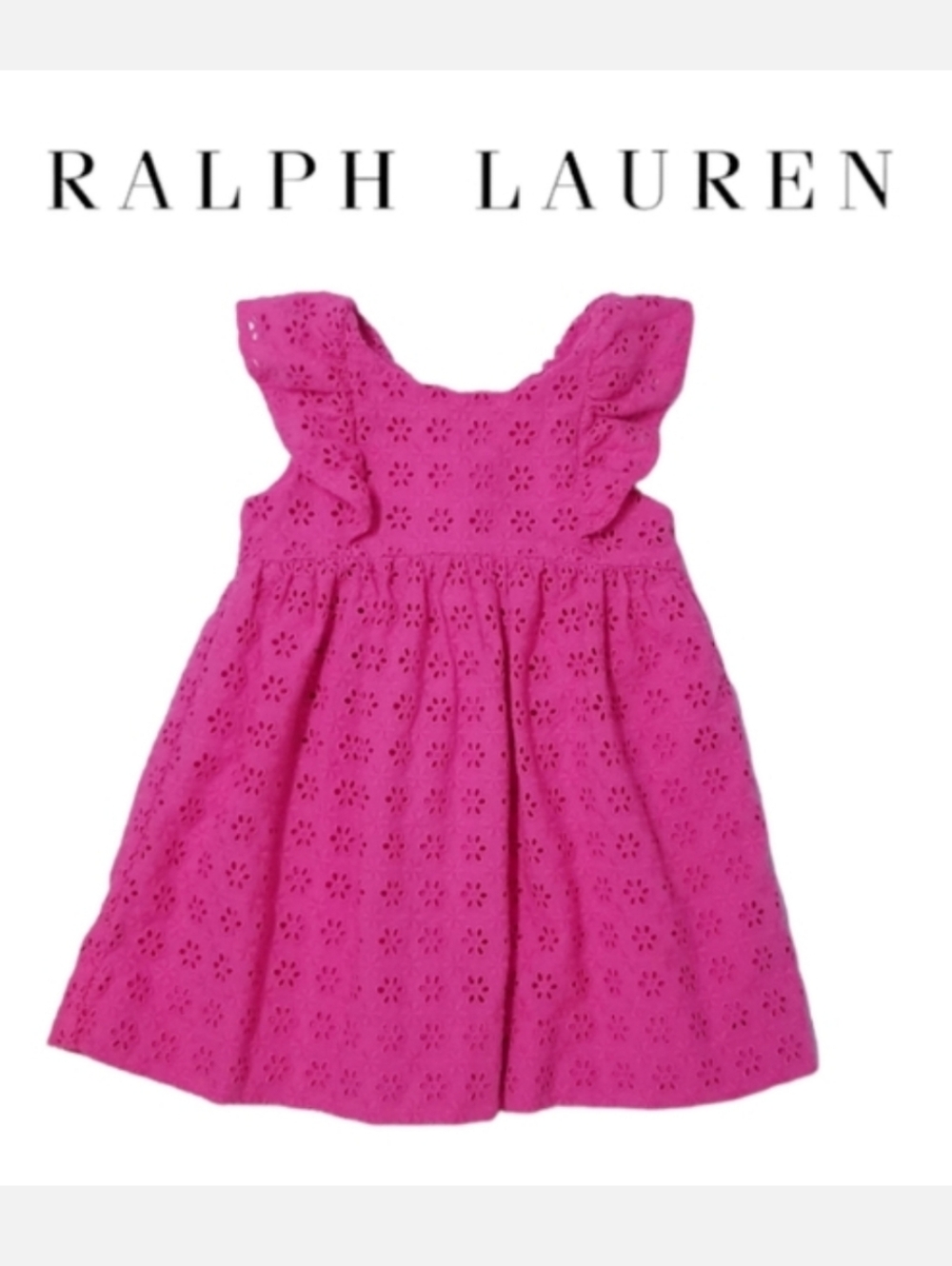 Ralph Lauren Cotton Ruffle Dress Bright Pink Eyelet 12mo Sleeveless